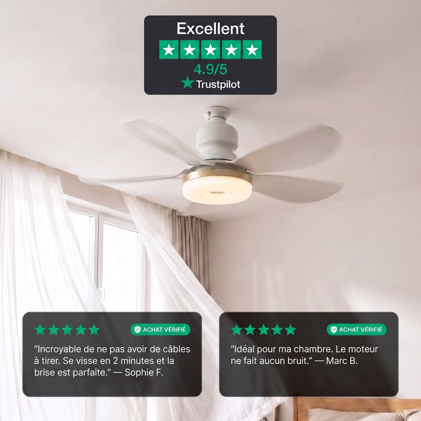 Ventilateur De Plafond Avec Lumière LED Et Télécommande